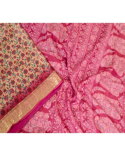 Sanskriti Vintage Sarees Purple Zari Border Pure Silk Printed Sari Craft Fabric, PR-63488-Purple-Pure Silk-1