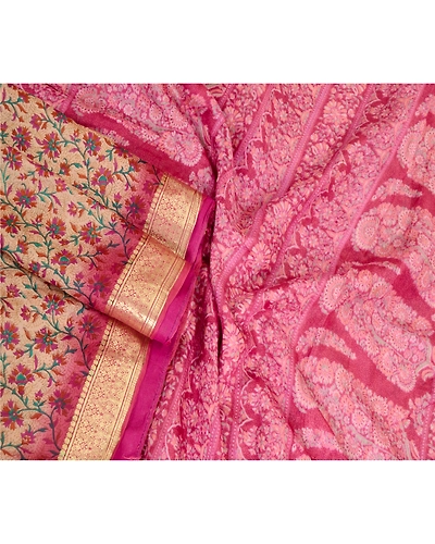 Sanskriti Vintage Sarees Purple Zari Border Pure Silk Printed Sari Craft Fabric, PR-63488-Purple-Pure Silk-2