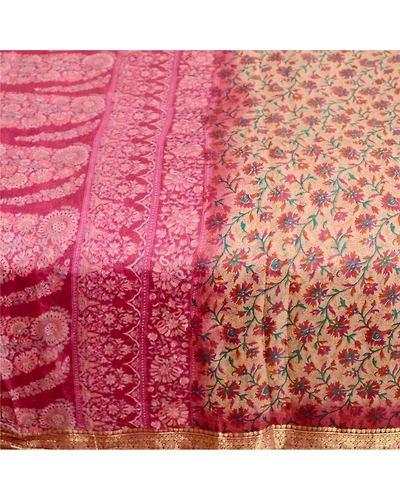 Sanskriti Vintage Sarees Purple Zari Border Pure Silk Printed Sari Craft Fabric, PR-63488-Purple-Pure Silk-3