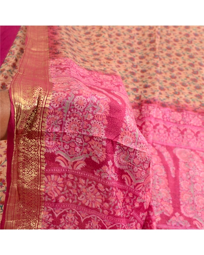 Sanskriti Vintage Sarees Purple Zari Border Pure Silk Printed Sari Craft Fabric, PR-63488-Purple-Pure Silk-5