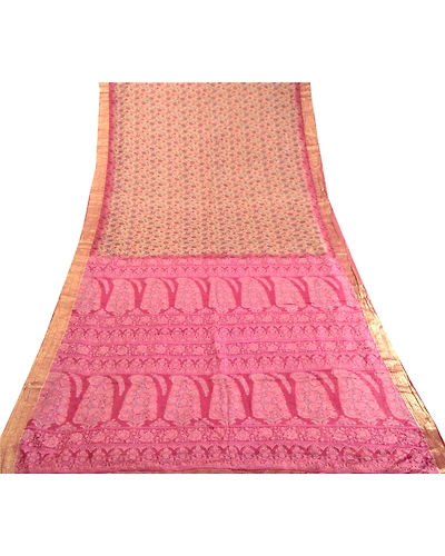 Sanskriti Vintage Sarees Purple Zari Border Pure Silk Printed Sari Craft Fabric, PR-63488-Purple-Pure Silk-7