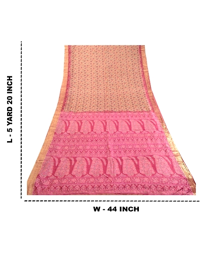 Sanskriti Vintage Sarees Purple Zari Border Pure Silk Printed Sari Craft Fabric, PR-63488-Purple-Pure Silk-8