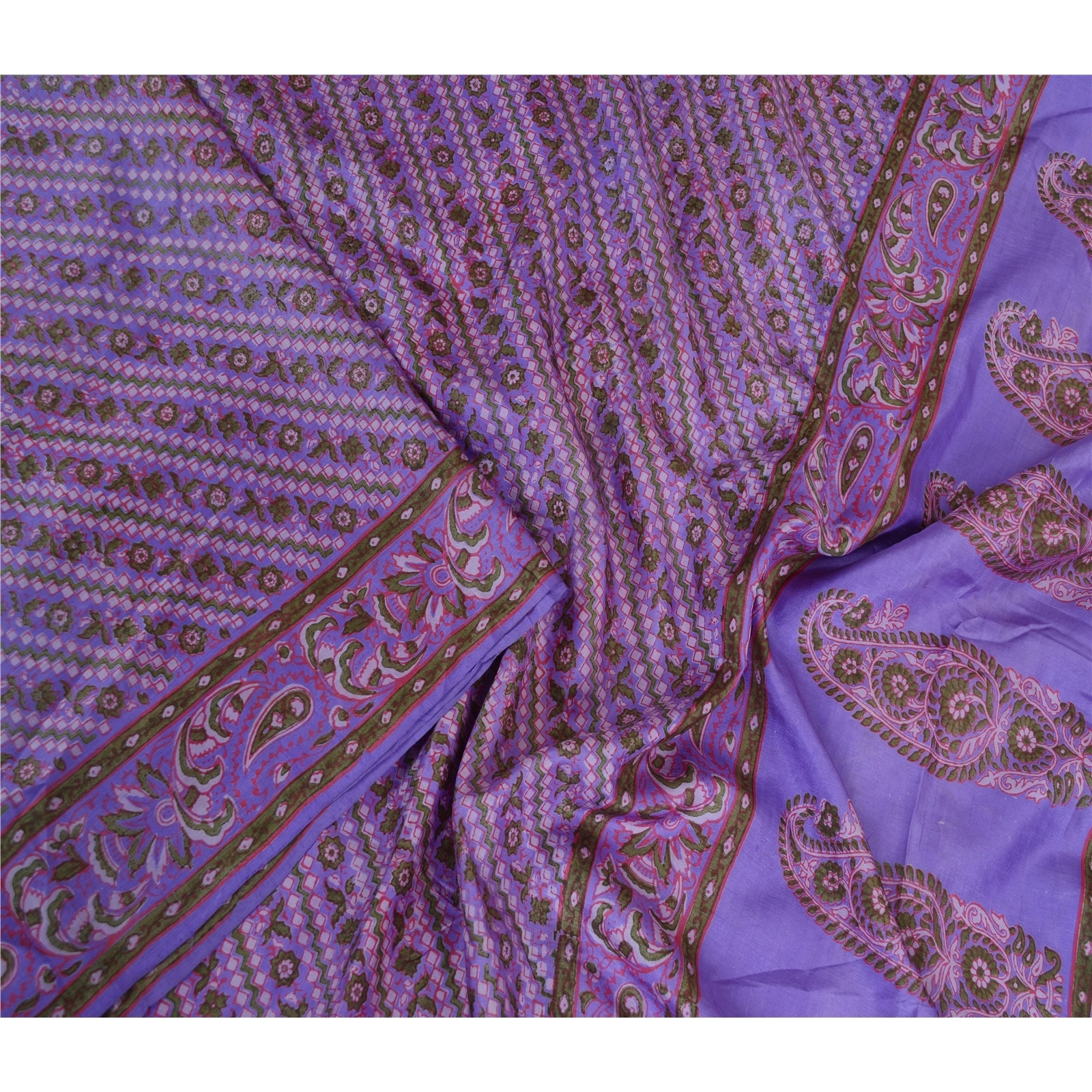 Sanskriti Vintage Sarees Lavender Pure Silk Printed Sari Soft 5Yd Craft Fabric, PR-63493-Lavender-Pure Silk-1