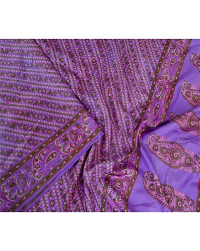Sanskriti Vintage Sarees Lavender Pure Silk Printed Sari Soft 5Yd Craft Fabric, PR-63493-Lavender-Pure Silk-1