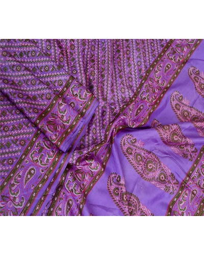 Sanskriti Vintage Sarees Lavender Pure Silk Printed Sari Soft 5Yd Craft Fabric, PR-63493-Lavender-Pure Silk-2