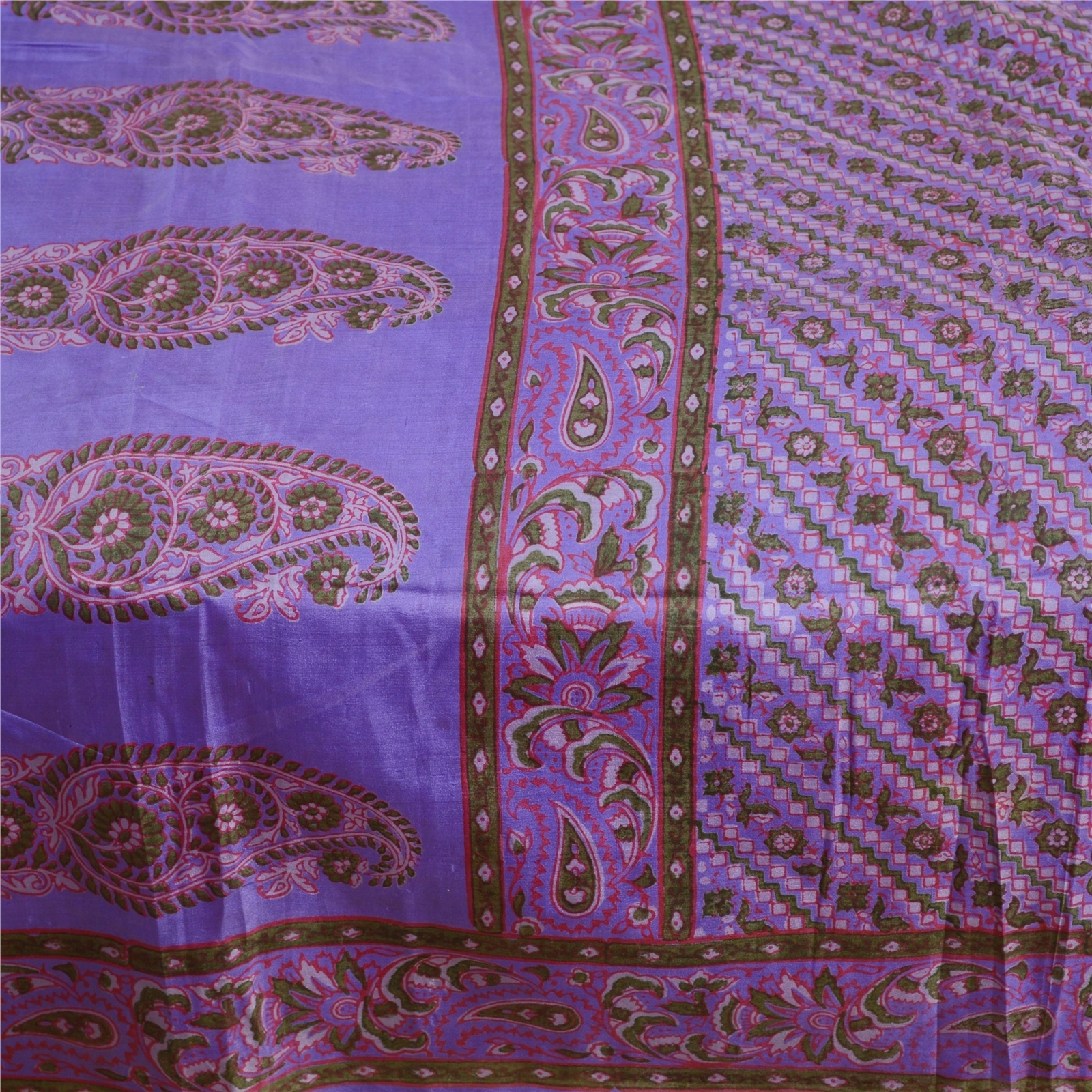 Sanskriti Vintage Sarees Lavender Pure Silk Printed Sari Soft 5Yd Craft Fabric, PR-63493-Lavender-Pure Silk-3