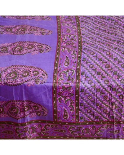 Sanskriti Vintage Sarees Lavender Pure Silk Printed Sari Soft 5Yd Craft Fabric, PR-63493-Lavender-Pure Silk-3