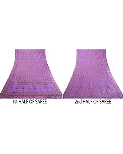 Sanskriti Vintage Sarees Lavender Pure Silk Printed Sari Soft 5Yd Craft Fabric, PR-63493-Lavender-Pure Silk-4