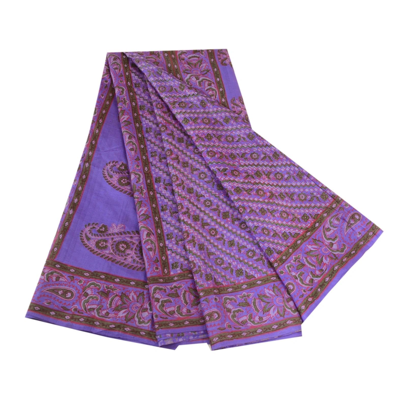 Sanskriti Vintage Sarees Lavender Pure Silk Printed Sari Soft 5Yd Craft Fabric, PR-63493-Lavender-Pure Silk-6