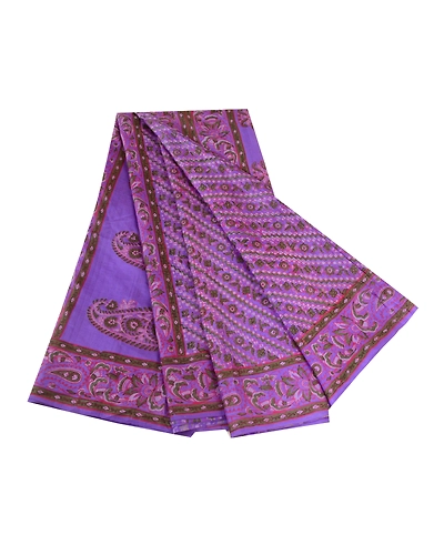 Sanskriti Vintage Sarees Lavender Pure Silk Printed Sari Soft 5Yd Craft Fabric, PR-63493-Lavender-Pure Silk-6
