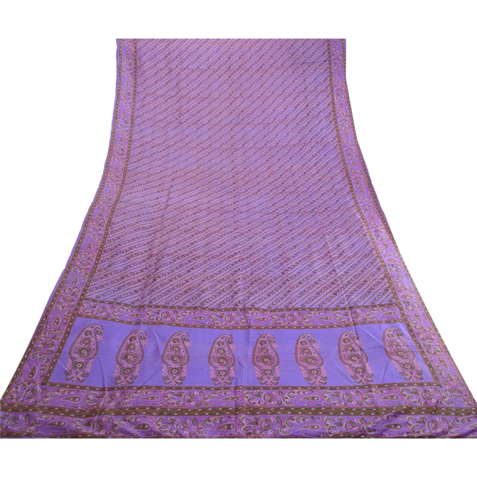 Sanskriti Vintage Sarees Lavender Pure Silk Printed Sari Soft 5Yd Craft Fabric, PR-63493-Lavender-Pure Silk-7