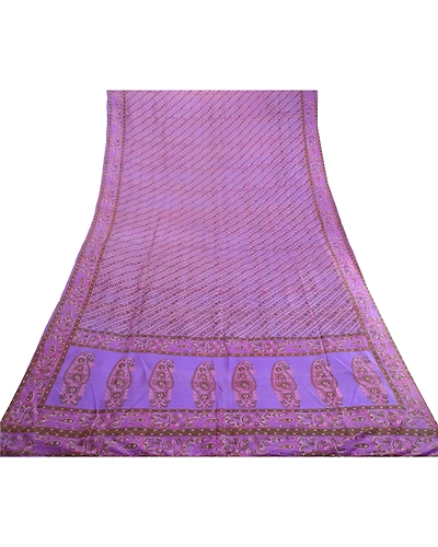 Sanskriti Vintage Sarees Lavender Pure Silk Printed Sari Soft 5Yd Craft Fabric, PR-63493-Lavender-Pure Silk-7