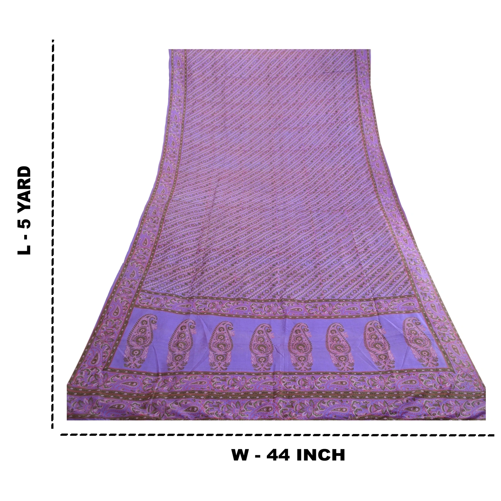 Sanskriti Vintage Sarees Lavender Pure Silk Printed Sari Soft 5Yd Craft Fabric, PR-63493-Lavender-Pure Silk-8