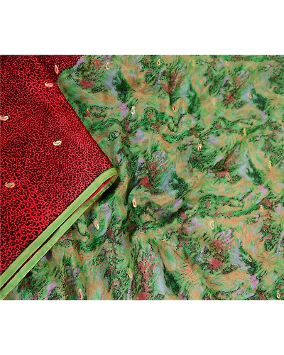 Sanskriti Vintage Sarees Red Pure Chinon Silk Printed Woven Sari Craft Fabric, PR-63495-Red-Pure Chinon Silk-2