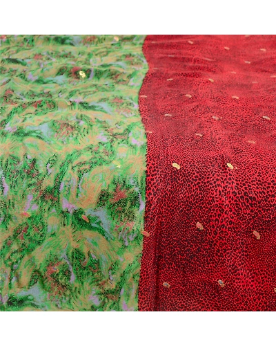 Sanskriti Vintage Sarees Red Pure Chinon Silk Printed Woven Sari Craft Fabric, PR-63495-Red-Pure Chinon Silk-3