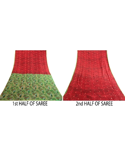 Sanskriti Vintage Sarees Red Pure Chinon Silk Printed Woven Sari Craft Fabric, PR-63495-Red-Pure Chinon Silk-4