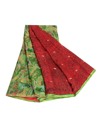 Sanskriti Vintage Sarees Red Pure Chinon Silk Printed Woven Sari Craft Fabric, PR-63495-Red-Pure Chinon Silk-6