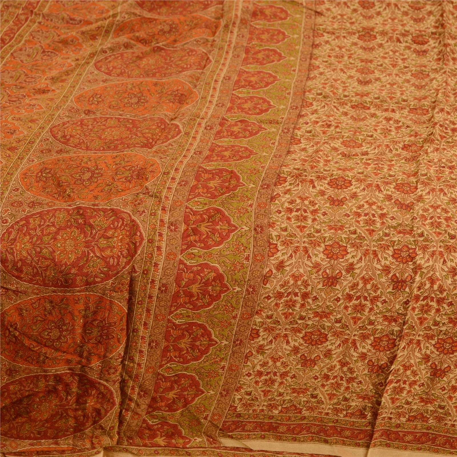 Sanskriti Vintage Sarees Brown 100% Pure Silk Printed Sari Craft 5 Yard Fabric, PR-63519-Brown-Pure Silk-3