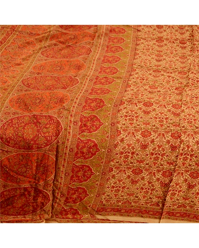 Sanskriti Vintage Sarees Brown 100% Pure Silk Printed Sari Craft 5 Yard Fabric, PR-63519-Brown-Pure Silk-3