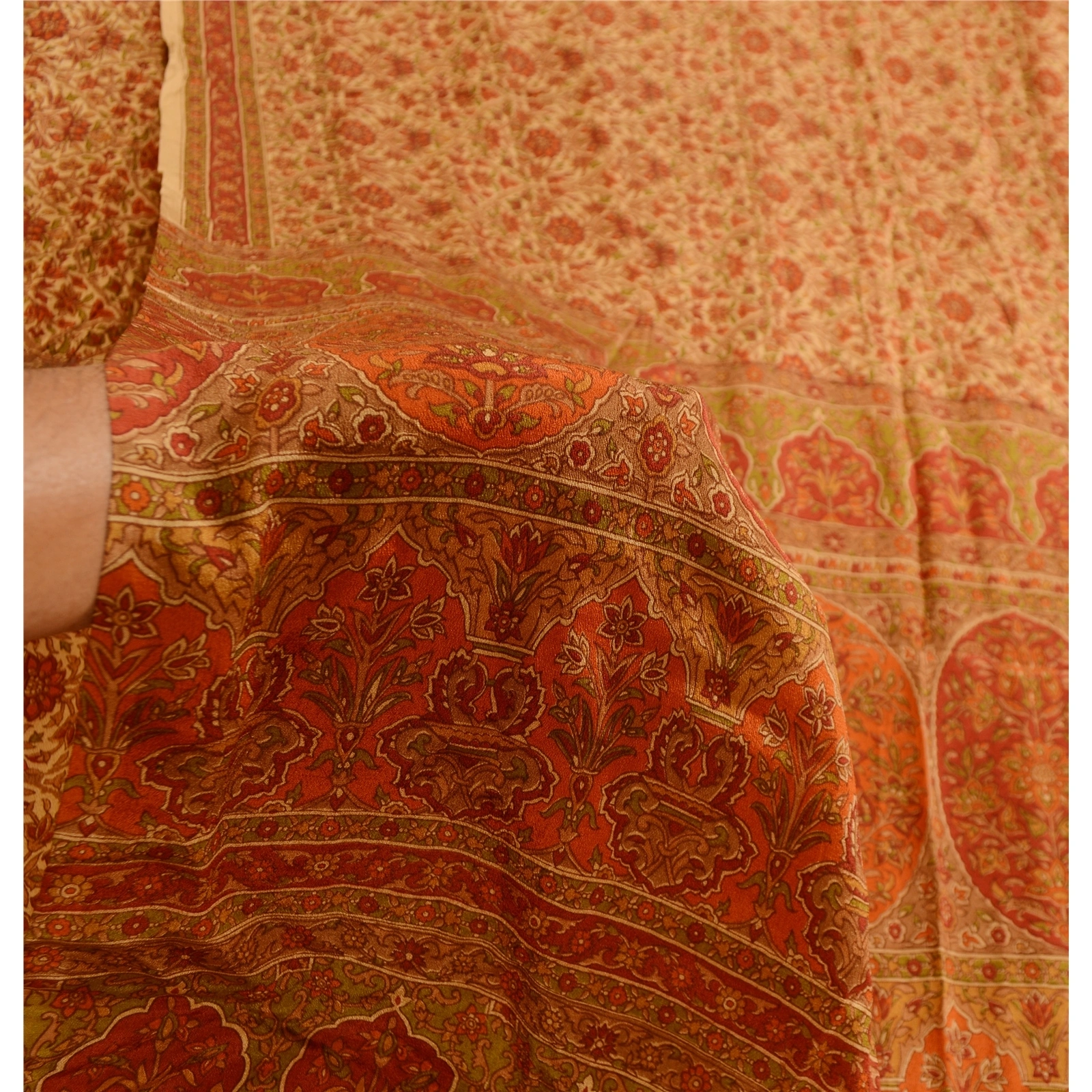 Sanskriti Vintage Sarees Brown 100% Pure Silk Printed Sari Craft 5 Yard Fabric, PR-63519-Brown-Pure Silk-5