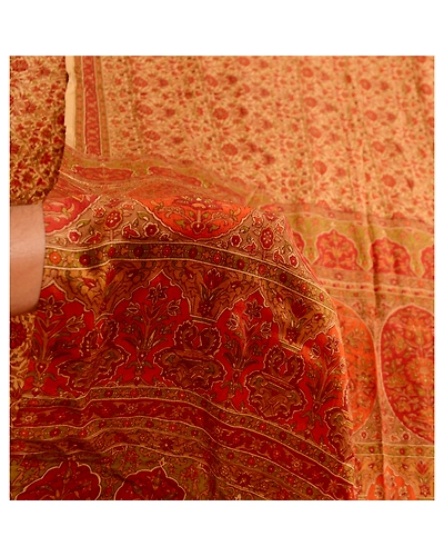 Sanskriti Vintage Sarees Brown 100% Pure Silk Printed Sari Craft 5 Yard Fabric, PR-63519-Brown-Pure Silk-5