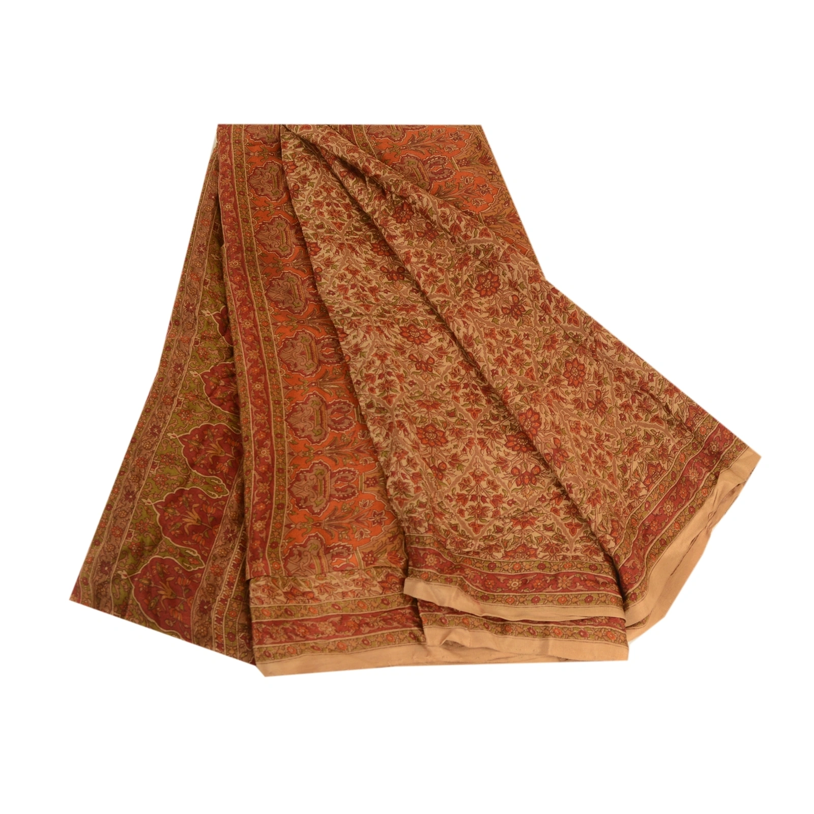 Sanskriti Vintage Sarees Brown 100% Pure Silk Printed Sari Craft 5 Yard Fabric, PR-63519-Brown-Pure Silk-6