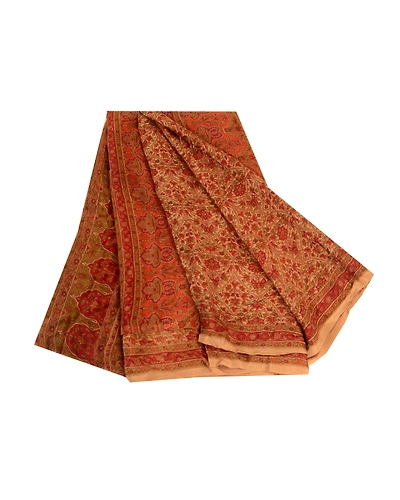 Sanskriti Vintage Sarees Brown 100% Pure Silk Printed Sari Craft 5 Yard Fabric, PR-63519-Brown-Pure Silk-6