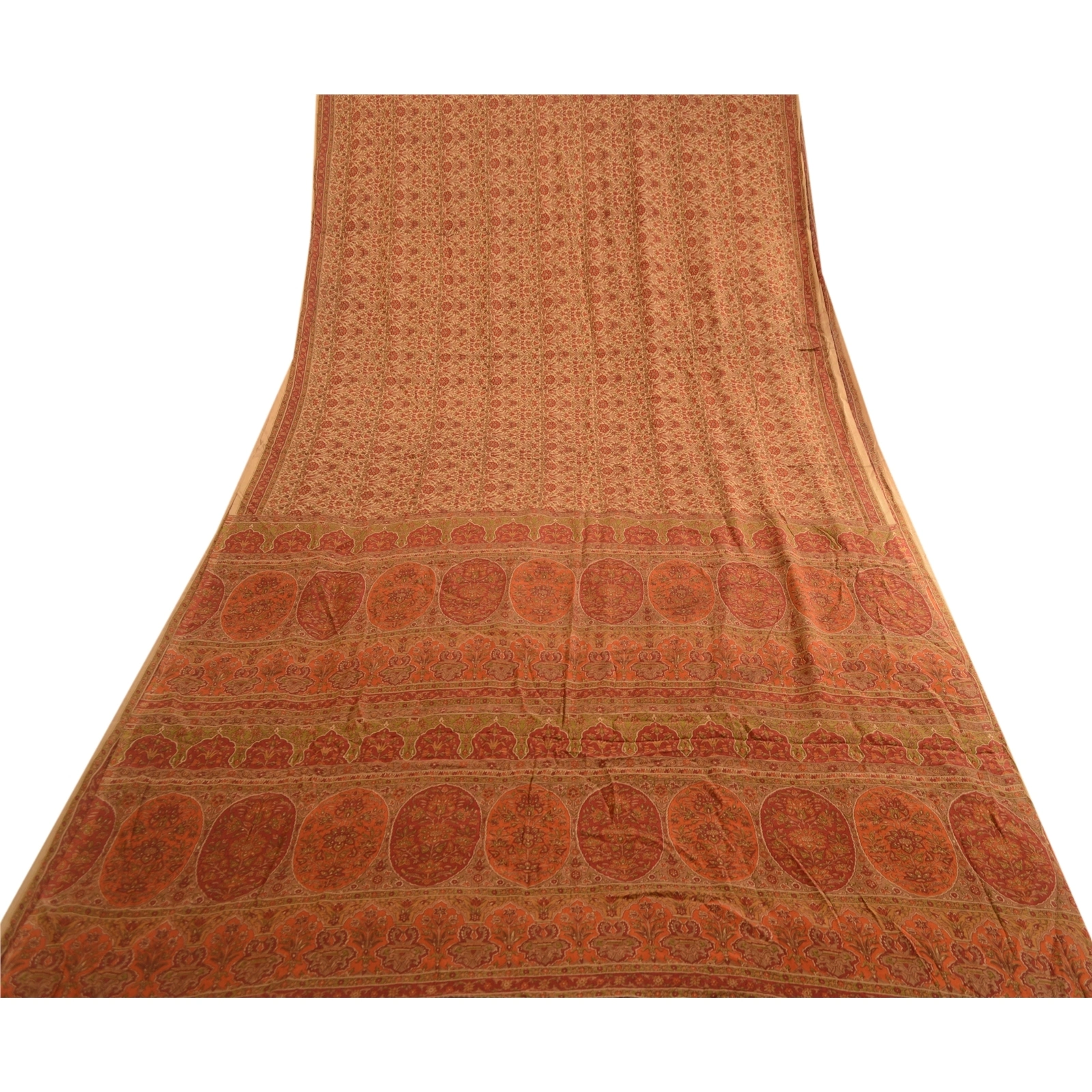 Sanskriti Vintage Sarees Brown 100% Pure Silk Printed Sari Craft 5 Yard Fabric, PR-63519-Brown-Pure Silk-7