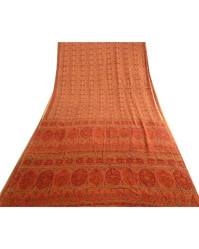 Sanskriti Vintage Sarees Brown 100% Pure Silk Printed Sari Craft 5 Yard Fabric, PR-63519-Brown-Pure Silk-7