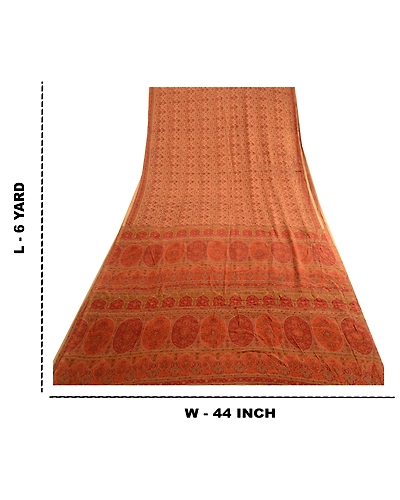 Sanskriti Vintage Sarees Brown 100% Pure Silk Printed Sari Craft 5 Yard Fabric, PR-63519-Brown-Pure Silk-8