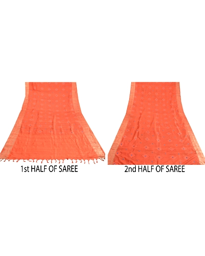 Sanskriti Vintage Sarees Orange Pure Silk Printed Zari Work Sari Craft Fabric, PR-63521-Orange-Pure Silk-5