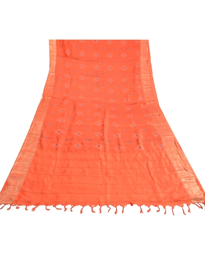 Sanskriti Vintage Sarees Orange Pure Silk Printed Zari Work Sari Craft Fabric, PR-63521-Orange-Pure Silk-8