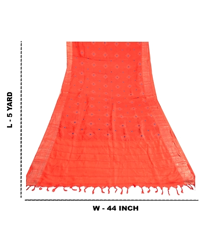 Sanskriti Vintage Sarees Orange Pure Silk Printed Zari Work Sari Craft Fabric, PR-63521-Orange-Pure Silk-9