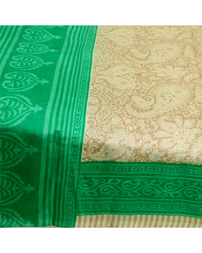 Sanskriti Vintage Sarees Ivory Indian 100% Pure Silk Printed Sari Craft Fabric, PR-63526-Ivory-Pure Silk-3