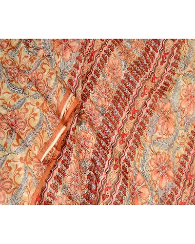 Sanskriti Vintage Sarees Orange Indian Pure Silk Printed Sari Soft Craft Fabric, PR-63532-Orange-Pure Silk-2
