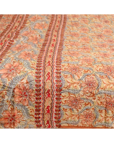 Sanskriti Vintage Sarees Orange Indian Pure Silk Printed Sari Soft Craft Fabric, PR-63532-Orange-Pure Silk-3
