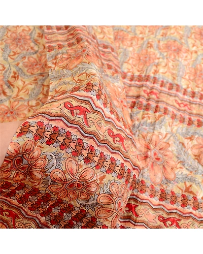 Sanskriti Vintage Sarees Orange Indian Pure Silk Printed Sari Soft Craft Fabric, PR-63532-Orange-Pure Silk-5