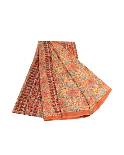 Sanskriti Vintage Sarees Orange Indian Pure Silk Printed Sari Soft Craft Fabric, PR-63532-Orange-Pure Silk-6