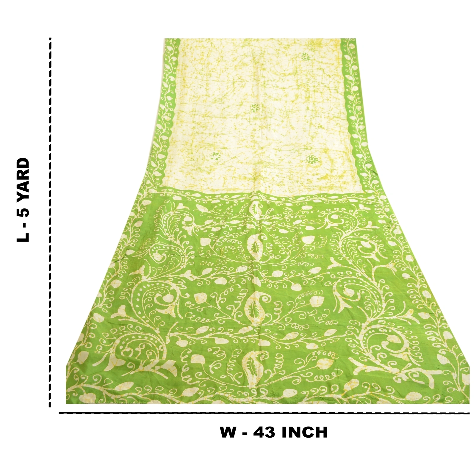 Sanskriti Vintage Green Sarees 100% Pure Silk Batik Work Sari Craft 5 Yd Fabric, PR-63538-Green &amp; Ivory-Pure Silk-9