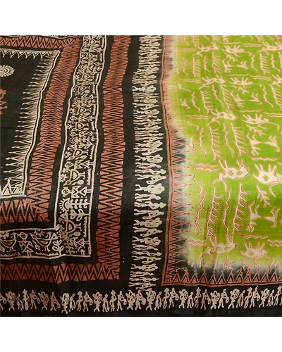 Sanskriti Vintage Sarees Green 100% Pure Silk Printed Sari Craft 5 Yard Fabric, PR-63539-Green &amp; Black-Pure Silk-3