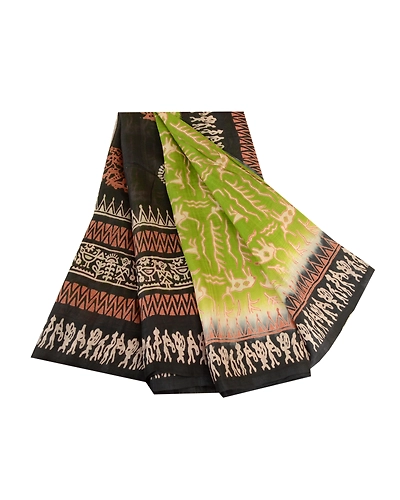 Sanskriti Vintage Sarees Green 100% Pure Silk Printed Sari Craft 5 Yard Fabric, PR-63539-Green &amp; Black-Pure Silk-6