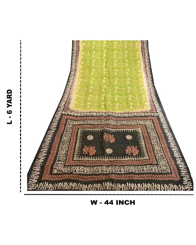 Sanskriti Vintage Sarees Green 100% Pure Silk Printed Sari Craft 5 Yard Fabric, PR-63539-Green &amp; Black-Pure Silk-8