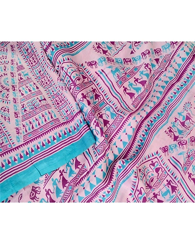Sanskriti Vintage Sarees Purple 100% Pure Silk Warli Printed Sari Craft Fabric, PR-63540-Purple-Pure Silk-1