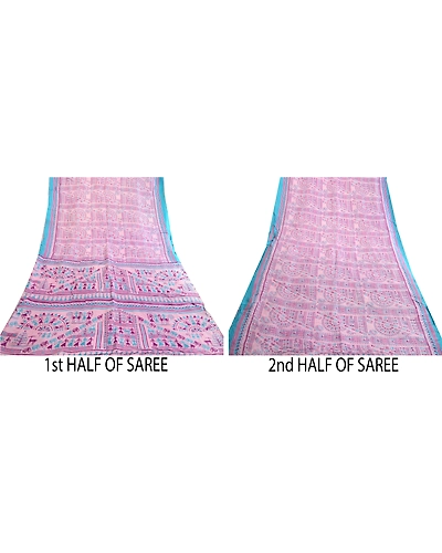 Sanskriti Vintage Sarees Purple 100% Pure Silk Warli Printed Sari Craft Fabric, PR-63540-Purple-Pure Silk-4