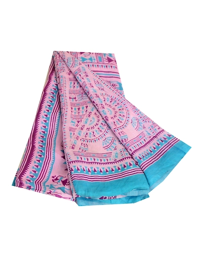 Sanskriti Vintage Sarees Purple 100% Pure Silk Warli Printed Sari Craft Fabric, PR-63540-Purple-Pure Silk-6