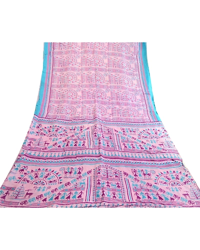 Sanskriti Vintage Sarees Purple 100% Pure Silk Warli Printed Sari Craft Fabric, PR-63540-Purple-Pure Silk-7