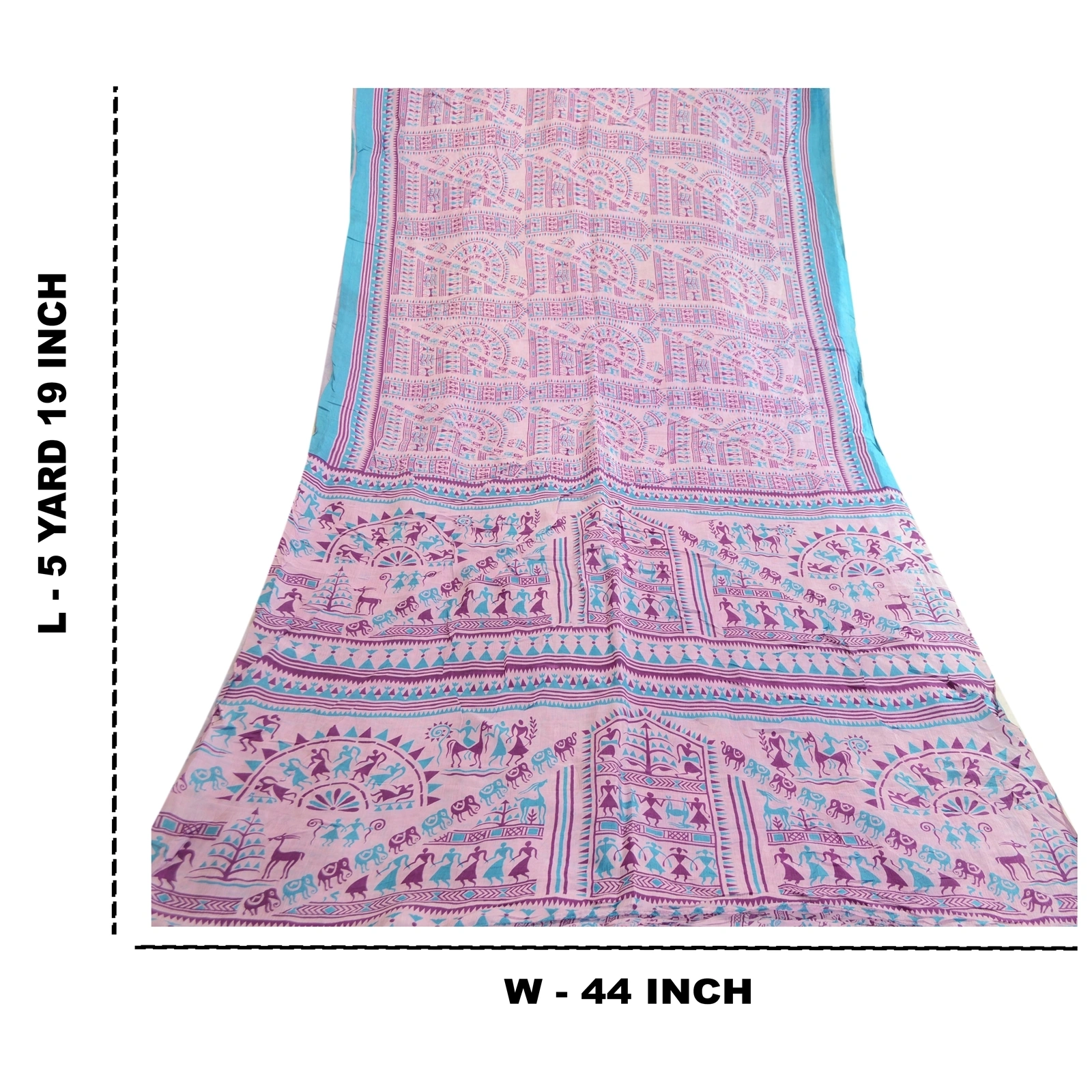 Sanskriti Vintage Sarees Purple 100% Pure Silk Warli Printed Sari Craft Fabric, PR-63540-Purple-Pure Silk-8