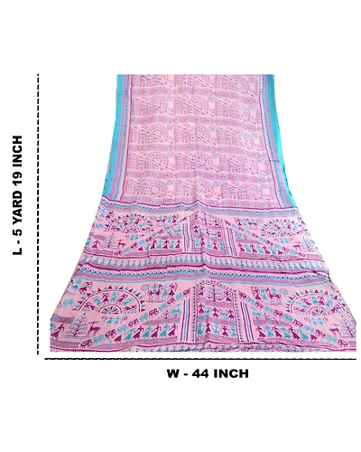 Sanskriti Vintage Sarees Purple 100% Pure Silk Warli Printed Sari Craft Fabric, PR-63540-Purple-Pure Silk-8