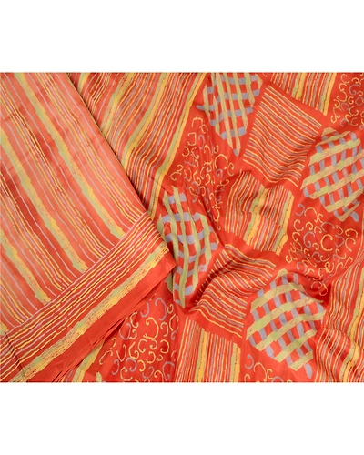 Sanskriti Vintage Rusty Orange Sarees Pure Silk Printed Sari Craft 5 Yard Fabric, PR-63543-Rusty Orange-Pure Silk-1