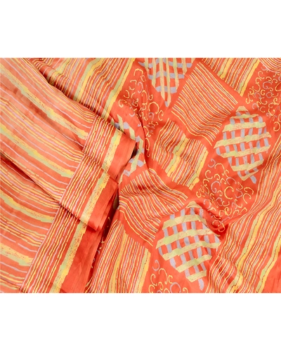 Sanskriti Vintage Rusty Orange Sarees Pure Silk Printed Sari Craft 5 Yard Fabric, PR-63543-Rusty Orange-Pure Silk-2